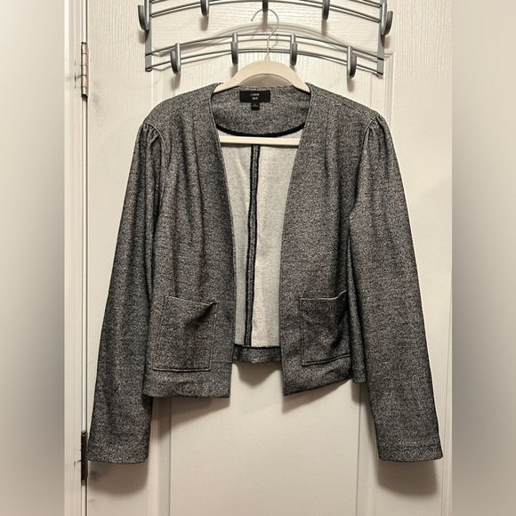 J. Crew 365 Cropped Jacket Open Black white Marled women’s Size L preppy blazer - Picture 1 of 16